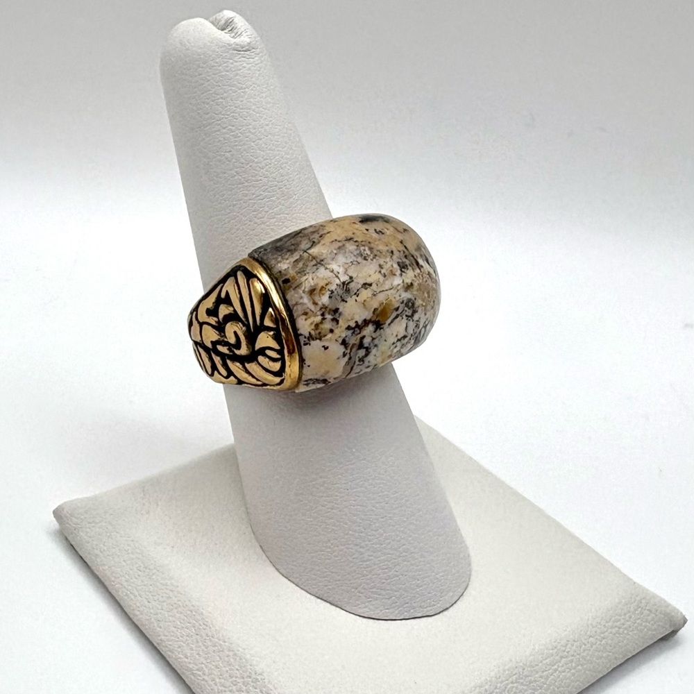 Studio Barse Natural Moss Agate Golden Bronze Southwestern Style Ring